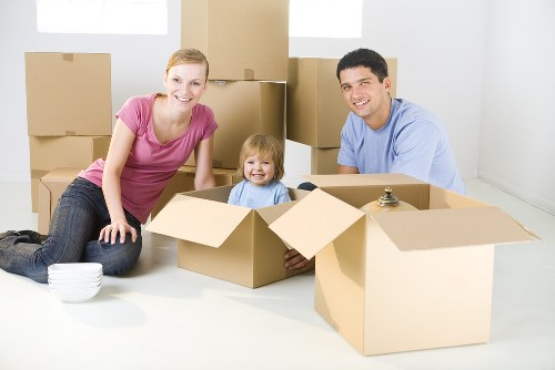 House removals team preparing boxes in Preston