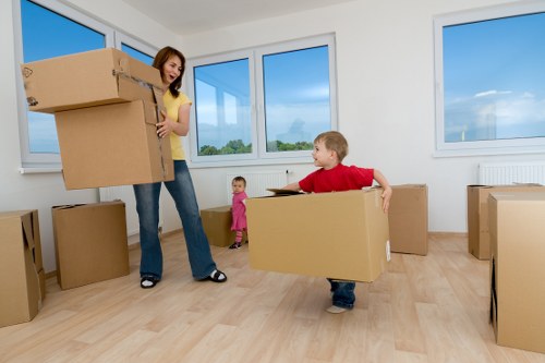 Packed boxes and home items prepared for household storage in Preston
